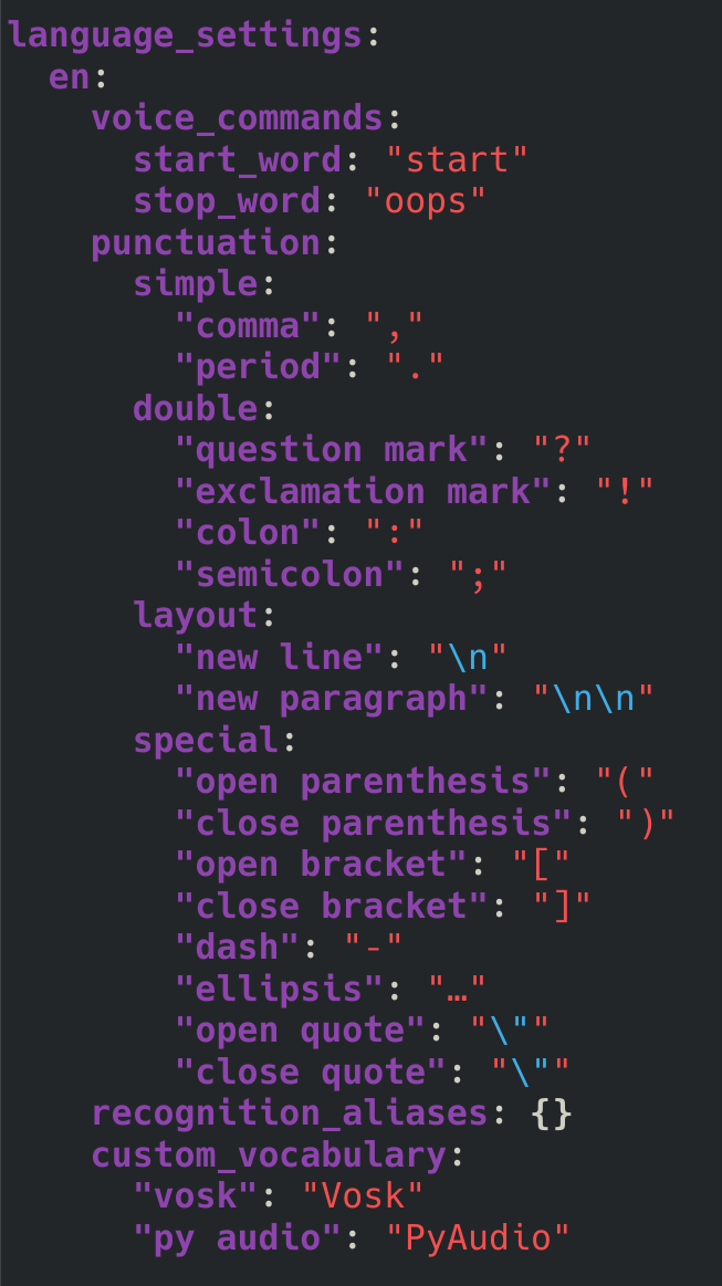 Snippet of the config.yaml file showing English language settings.