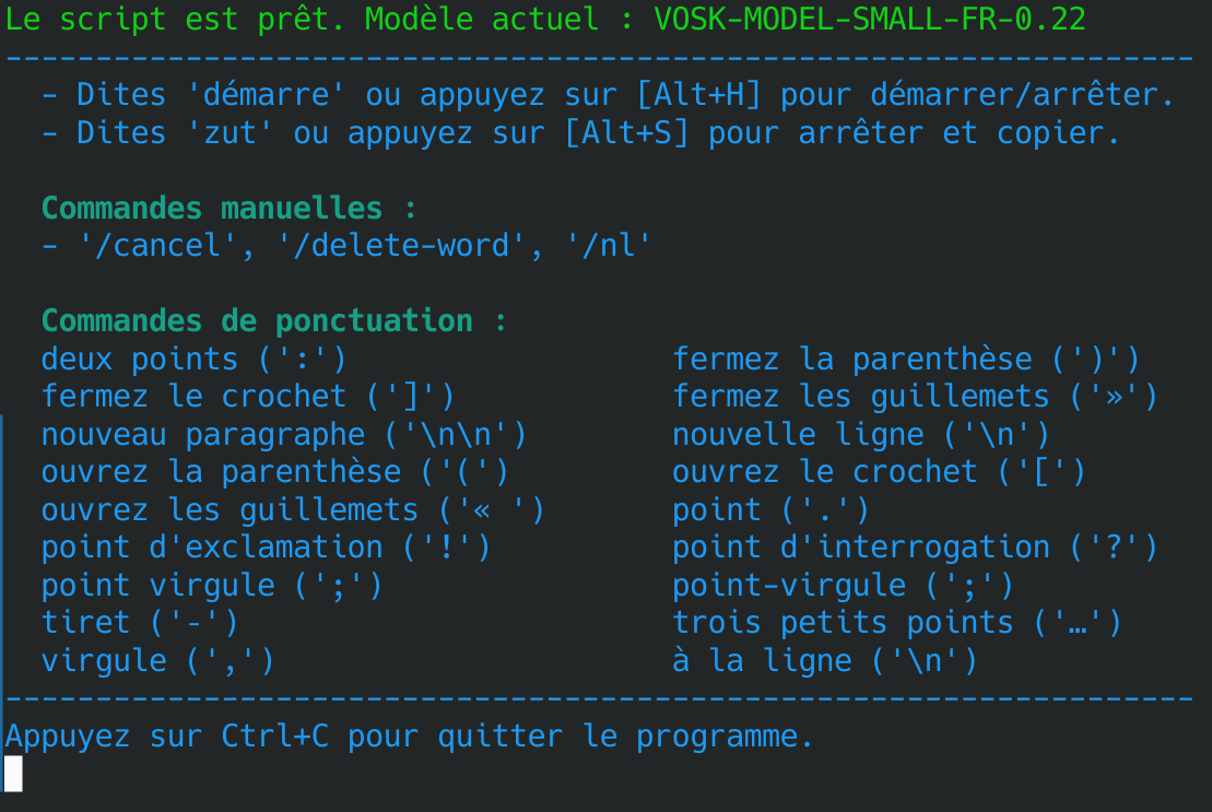 Screenshot of the French command-line interface.